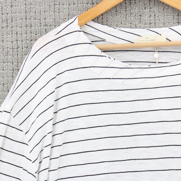 Michelle By Comune Blouse Top Women White Striped Crewneck 3/4 Sleeve Size Large - Picture 3 of 9
